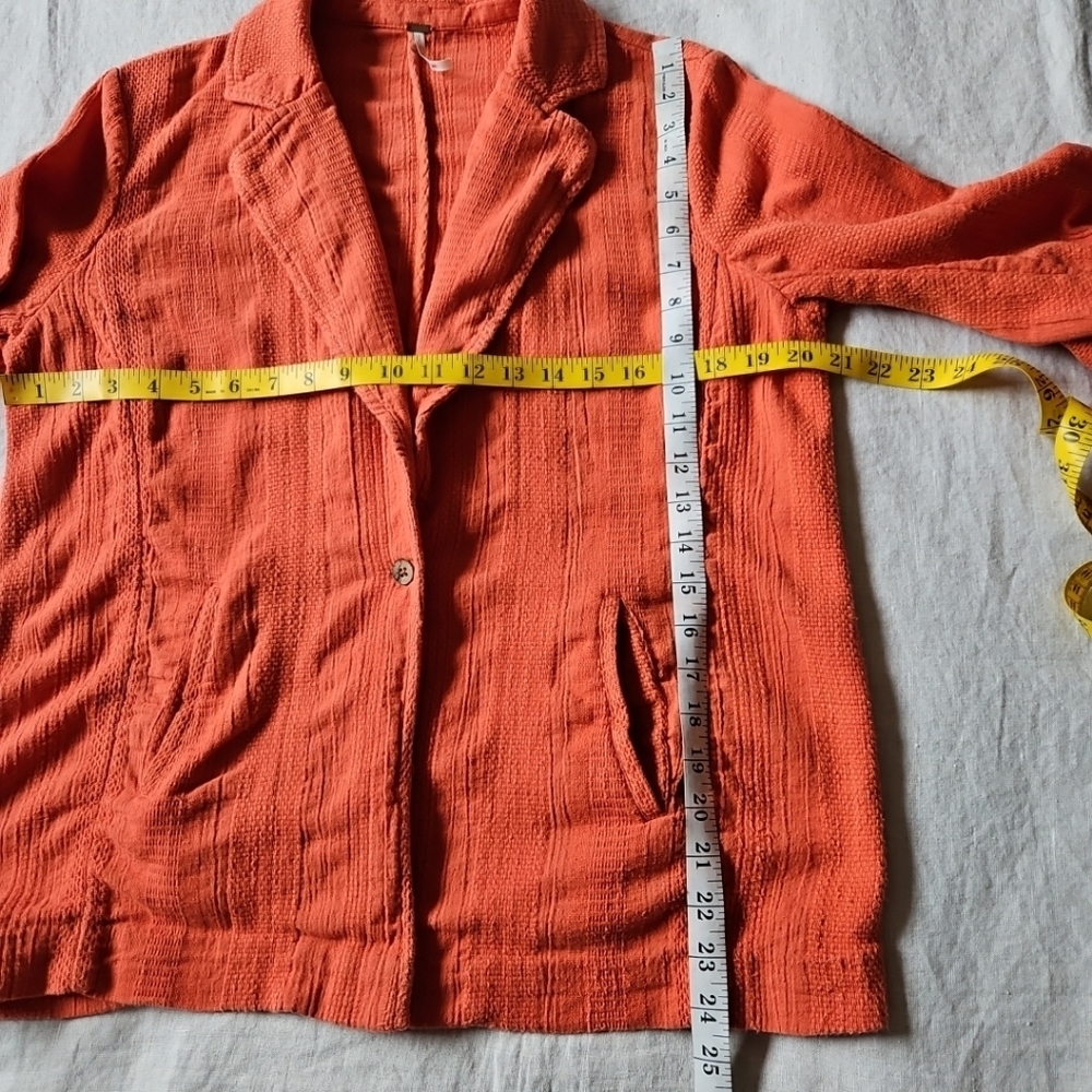 Free People Oversized Textured Jacket Blazer Coral With Pockets Size Small - Picture 6 of 15